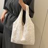 Estilo Coreano Estilo Fresco Bolsa de Lona con Flores de Encaje para Mujer Gran Capacidad Suave Hada Bolso de Hombro Bolso para el Trabajo Debajo del Brazo
