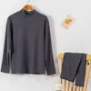 Roupa íntima térmica masculina de Veludo dupla face conjunto parte de baixo camisa base masculina calça de cima cor sólida justa roupas de outono conjunto de calças compridas