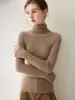 Suéter 100% cachemira pura para mujer, de cuello alto, listo para usar, ajuste slim para otoño e invierno, cuello alto apilado, camiseta base de punto ajustada