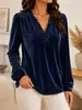 Camisa de manga larga con cuello en V, top casual de moda de terciopelo, ropa de mujer europea y americana desarrollada internamente, estación independiente de Amazon 2026