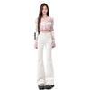Ropa de Mujer de Seda Naranja# Jeans Rectos de Corte Estrecho y Slim para Mujer 2024 Nuevo Verano Cintura Alta Ajustados Pantalones Largos