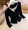 2026 Nova Roupa Feminina Plus Size Valorizadora Emagrecedora Regular Padrão Feminina Patchwork Falso Duas Peças Manga Longa Camiseta Estilo Doce