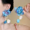 Aretes de Borla de Flor de Verano Azul para Primavera Vacaciones Costeras para Mujer Aretes Hermosos Únicos Aretes