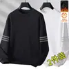 Camiseta de manga larga para hombre para otoño e invierno, marca de moda, corte holgado, forrada de forro polar, engrosada, camiseta básica casual, sudadera de cuello redondo para estudiantes jóvenes