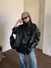 Chaqueta de Cuero Texturizado Wanwei para Mujer, Novedad Otoño 2025, Silueta Resistente, Cuello Alto, Chaqueta de Cuero Biker P2097