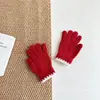 Pantalla Táctil~Guantes de Punto para Niños Color Puro Invierno Estilo Coreano Color Contrastante Cálidos Guantes para Dedos Guantes de Lana de Cinco Dedos