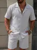 2026 Nuevo Estilo de Verano Conjunto Casual para Hombre de Color Sólido con Camisa de Manga Corta y Shorts Conjunto de Dos Piezas de Playa Holgado Estilo Europeo y Americano