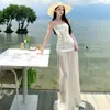 Vestido de Malha Lantejoula Estilo Resort à Beira-Mar Feminino Verão Fresco Top Tubo de Alta Qualidade Vestido Longo