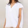 LiquidacióngangaOferta Especial para el Comercio Transfronterizo: Top de Mujer con Cuello en V, Corto por Delante, Largo por Detrás, Color Sólido, Lino Puro, Camiseta Versátil de Manga Corta