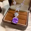 Colar Pingente Estrela Cadente Super Grande Incrustado Generosamente com Diamantes de Alto Carbono Importados Lepidolita Roxa Corte Flor de Gelo Corrente para Clavícula Quadrada Gorda