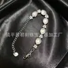 Pulseira estilo nicho banhada a prata com incrustação de calcedônia branca tipo gelo pulseira de jade estilo chinês versátil de ágata de gelo branca