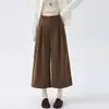Traje de Pana Estilo Old Money Faldas Pantalones para Mujer, Nuevos Pantalones Rectos de Cintura Alta de Otoño, Pantalones de Pierna Ancha con Pliegues