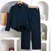 Comércio Exterior Roupas para Meninas Grandes 26 Primavera 4 Estações Novo Casual Infantil Manga Longa Costas Plissadas Camisa Top e Calça de Pernas Largas Conjunto
