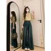 Jeans de pierna ancha con forro polar de talla grande para mujer, otoño e invierno, cintura alta, corte holgado, diseño único, pantalones de pierna recta, pantalones hasta el suelo
