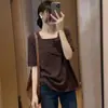 Camiseta marrón de manga corta para mujer, nuevo estilo verano 2026, talla grande, adelgazante y favorecedora, top de alta gama A11473