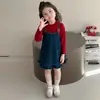 Conjunto Jeans para Meninas Vestido de Primavera 2026 Novo Estilo Vestido Princesa Estilo Coreano Moda Vestido com Suspensório para Bebê Menina Primavera e Outono
