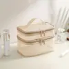 Nueva bolsa de maquillaje de malla de gran capacidad para viajes, sencilla y portátil, bolsa de aseo personal de doble capa, bolsa de almacenamiento de cosméticos portátil