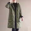 Jaqueta de Algodão Versátil de Comprimento Médio, Novo Estilo Outono e Inverno 2026, Casaco de Algodão Acolchoado Espesso com Capuz e Patchwork, Elegante e Simples, para Mulheres