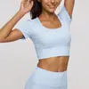 Juyitang Malla de Melocotón Espalda Bonita Manga Corta Alta Elasticidad Almohadilla de Pecho Extraíble Ropa de Yoga Deportiva Running Entrenamiento Ropa de Fitness Mujer