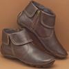 Independent Station Comércio Exterior Tamanho Grande Mulheres Biqueira Redonda PU Artificial Casual Botas de Couro Feminino Zíper Lateral Botas Martin Salto Médio Botas Femininas de Cano Baixo