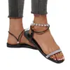 Nuevas Sandalias Planas de Moda de Verano para Mujer con Pedrería, Punta Abierta, Zapatos Cómodos para Mujer, Tallas Grandes 36-43
