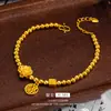 Pulsera de la Fortuna Flor de Loto Color Oro Sha Jin Nueva Vietnam Placa Fu Sha Jin Pulsera de Cuentas Redondas Joyería Chapada en Cobre Dorado