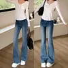 Jeans retro azules ajustados, que realzan las caderas, cropped, ligeramente acampanados para mujer, nueva colección otoño 2026, estilo workwear, pantalones largos acampanados adelgazantes