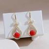 Brincos de Luxo para Mulheres com Diamantes em Forma de Gota Brincos com Contas Vermelhas 2024 Novos Brincos Perolados da Moda Brincos Longos