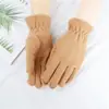 Guantes de terciopelo de cordero sintético para otoño e invierno, de un solo color, para hombre, cálidos para ciclismo al aire libre, guantes de cinco dedos para mujer