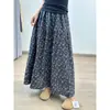 Mini Saia Floral Artística Retrô Coreana para Mulheres, Novo Estilo Primavera/Verão, Cintura Elástica, Saia Casual A-line Emagrecedora, Saia Evasê