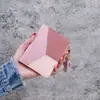 Cartera corta para mujer, nueva cartera de estilo coreano con borlas de colores contrastantes y costuras, ultrafina, de dos pliegues, tarjetero nuevo, monedero para mujer
