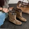 ¡Colección boutique! Colección otoño/invierno 2026: Botines cortos de ajuste holgado con hebilla de cinturón de piel de vacuno de primera capa y caña tejida ajustable