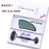 Cristal rosa, aventurina, ágata, artesanías de piedra natural en bruto, rodillo de masaje y tabla gua sha set, masajeador rodillo de jade