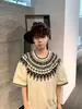Camiseta de Manga Corta Tejida con Correa Estilo Étnico Retro Americano High Street Verano Ropa de Pareja para Hombre Top Holgado de Media Manga