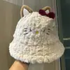 Atacado 25 Anos Outono e Inverno Novo Gatinho Fofo de Pelúcia Chapéu de Pescador Feminino Doce Engrossado Quente Chapéu Balde
