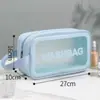 Bolsa de aseo transparente impermeable de PU, bolsa de almacenamiento de cosméticos de gran capacidad para viajes, bolsa de aseo portátil de alta gama para mujer