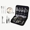 Vajilla de acero inoxidable de Amazon transfronteriza para exteriores, camping, picnic, cuchillo, tenedor y cuchara para carne, bolsa de tela portátil.