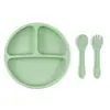 Plato con Ventosa Resistente a Caídas, Tenedor, Cuchara y Taza de Silicona de Grado Alimenticio Transfronterizo, Set con Babero de Silicona