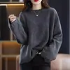 Suéter informal de punto para mujer, estilo casual y relajado para otoño e invierno, comercio exterior transfronterizo, jersey de cuello redondo de color liso suelto, top básico de punto