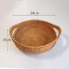 Cesta de frutas, cesta de armazenamento trançada de rattan vietnamita, bandeja de doces, prato de frutas redondo para a sala de estar, fruteira grande para uso doméstico, cesta para pães cozidos no vapor, prato de frutas secas