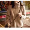 Moda Otoño e Invierno Elegante con Cuello Alto Forro de Polar Gruesa Cálida Chaqueta Informal con Cremallera Sudadera de Polar Coral para Mujer Moderna