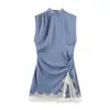 TAOP&ZA Roupas Femininas 2026 Verão Nova Moda Slim Fit Elegante Renda Patchwork Mini Vestido 2391399