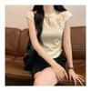 Estilo Chinês Novo Estilo Chinês Camiseta de Manga Curta com Botão Feminina Verão Novo Design Bordada Plissada Curta Vazada