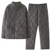 Inverno Masculino Veludo Coral Forrado Lã Cardigan Espessado Roupa de Casa Terno Acolchoado Três Camadas Pijama Tamanho Grande
