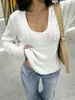 Deseo Ropa de Mujer de Punto para Primavera y Otoño de Comercio Exterior Europea y Americana Ajustada Suéter de Punto Chica Popular Punto Trenzado Cuadrado Versátil Manga Larga Top En Stock
