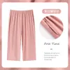 Venda Direta da Fábrica Calças Modal Finas Cropped para Mulheres, Calças de Verão Soltas de Pernas Largas, Calças de Dormir para Casa, Calças de Perna Reta com Cintura Elástica