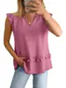 2026 Verano Nueva Ropa Europea y Americana para Mujer Amazon Wish Transfronterizo Color Sólido Volantes Cuello en V Holgado Chaleco