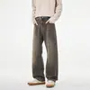 Calça jeans lavada estilo retrô para homens, calça longa de corte reto e modelagem solta, calça casual de perna larga estilo coreano adequada para primavera e outono, versátil para o trabalho e uso diário