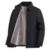 Casaco Masculino de Algodão com Forro de Pelo Nano Mink Removível para Outono e Inverno, para Meia-Idade e Idosos, Gola Reversível, Casual de Negócios, Forrado com Fleece, Parka Espessada