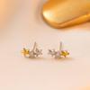Pendientes de Acero de Titanio Yunyao Estilo Japonés y Coreano Color Contrastante Dorado y Plateado Estrella de Cinco Puntas Pendientes Pequeños y Elegantes de Dos Colores Estrellados con 3 Estrellas